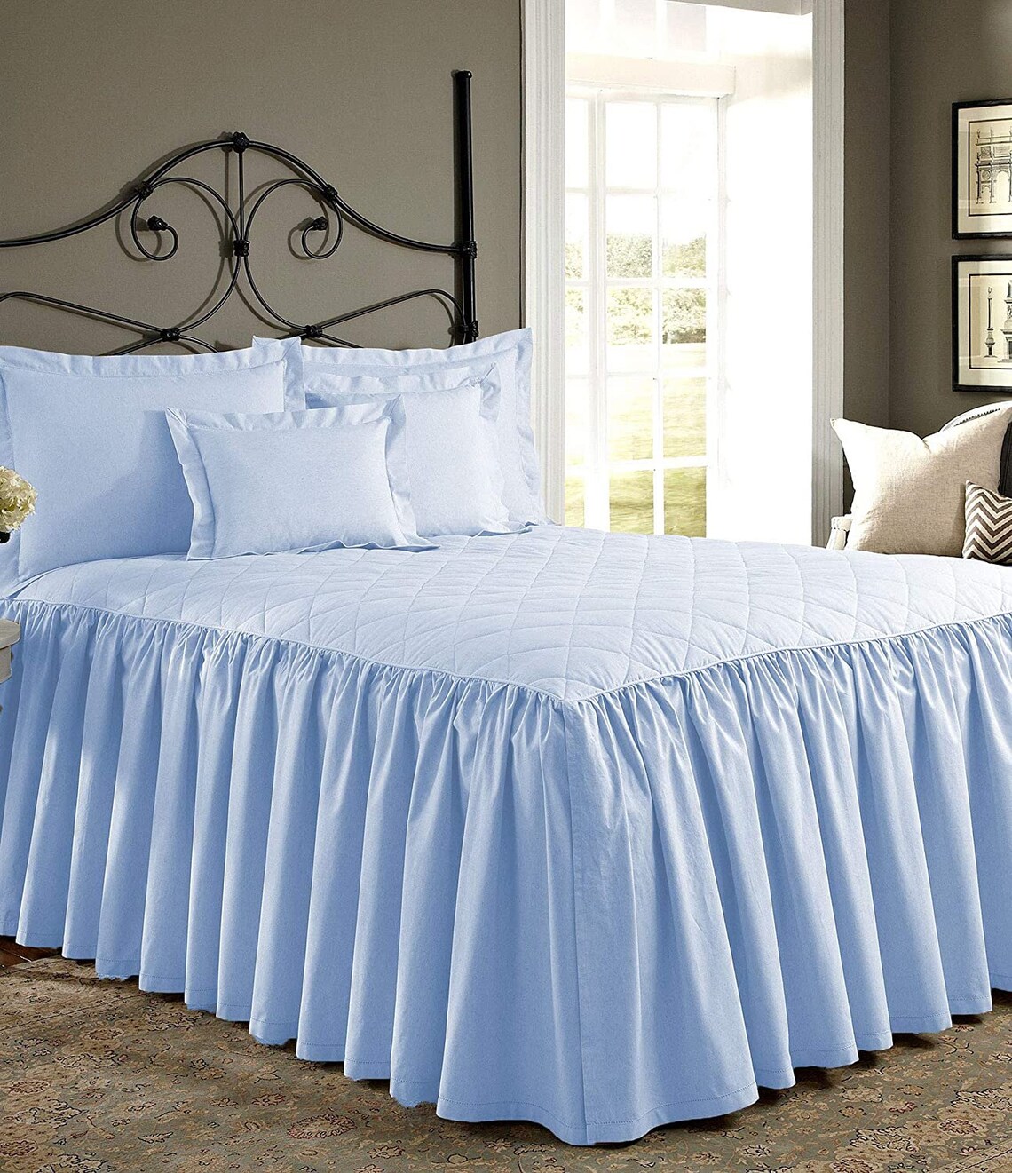 3 Piece Quilted 30 Drop Dust Ruffle Bed Cover/bed Spread Etsy