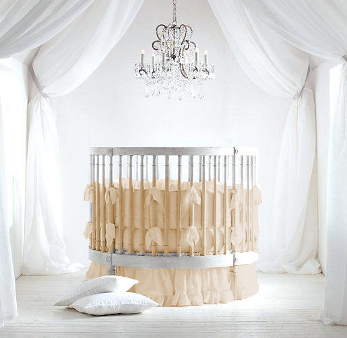 Nursery 4 Piece 42 Dia Round Ruffle Crib Bedding Set Etsy