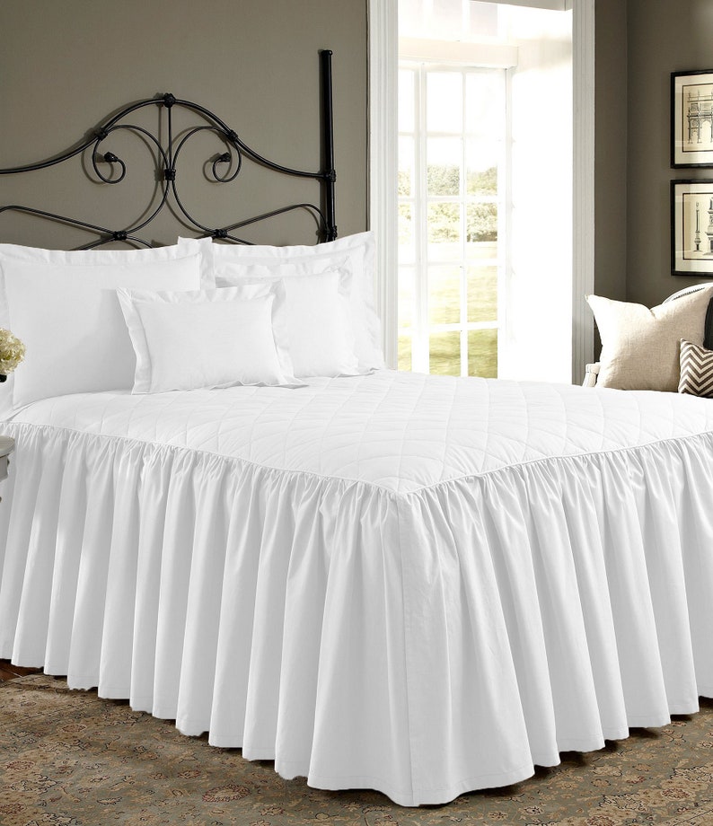 3 Piece Quilted Dust Ruffle Bed Spread / Quilted Bed Skirt/dust Ruffle ...