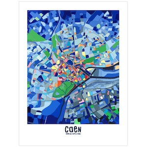 Affiche ville de CAEN, Carte de Caen, Affiche, Art, Print, Map, Impression, Deco, Ville