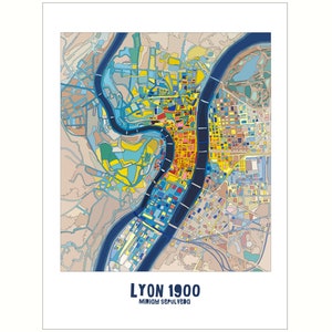 Affiche ville de Lyon, Carte de Lyon, Affiche, Art, Print, Map, Impression, Deco, Ville