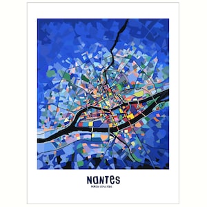 Affiche ville de Nantes, Carte de Nantes, Affiche, Art, Print, Map, Impression, Deco, Ville
