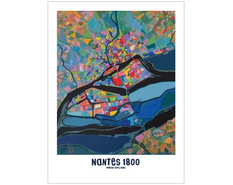 Nantes city poster, Nantes map, Poster, Art, Print, Map, Impression, Deco, City