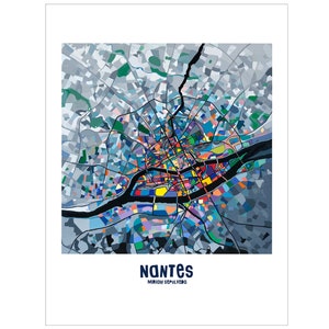 Affiche ville de Nantes, Carte de Nantes, Affiche, Art, Print, Map, Impression, Deco, Ville