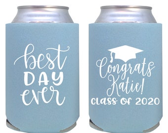 personalized can cooler / graduation party favor / custom can cooler / cheers to the grad / congrats best day ever / beer drink sleeve