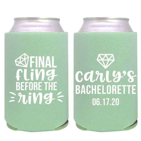 personalized can cooler / custom bachelorette party coolie / final fling before the ring / bach bash / bach trip weekend / beer drink huggie