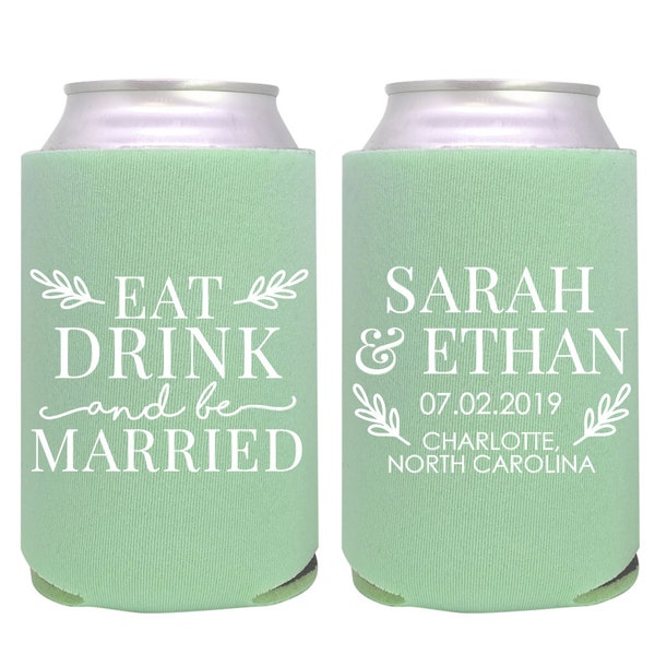 personalized wedding can cooler / eat drink and be married / keep your drink cold / rustic wedding favor / custom barn wedding favors