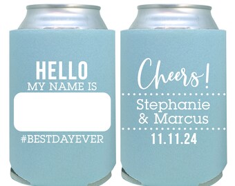 custom can cooler / wedding favor / wedding can cooler / personalized favors / cheers / hello my name is nametag / fill in your name