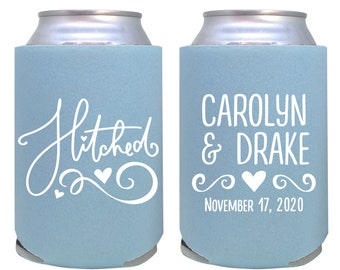 custom can cooler / wedding favor / custom can cooler / custom wedding favors / wedding can coolie / hitched / just married / reception