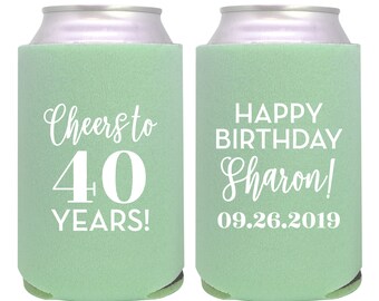 personalized can cooler / birthday party custom favor / cheers to 40 years / happy birthday / milestone bday / any age 21st 30th 50 60 70