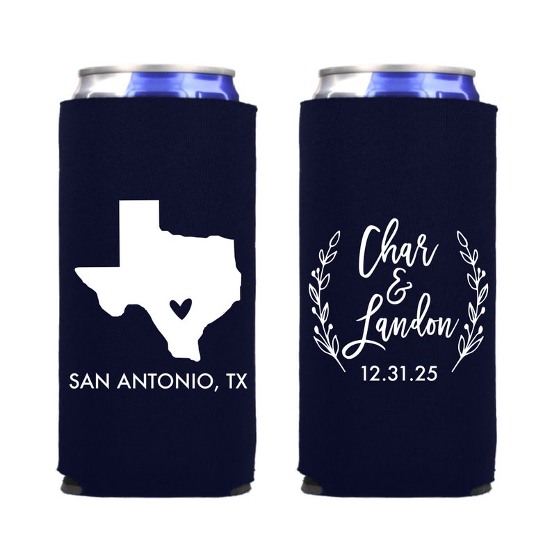 Personalized slim shops can cooler / wedding favor / personalized custom favors / energy drink sleeve / skinny drink holder / home state wedding