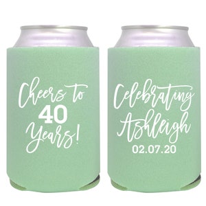 personalized can cooler / birthday party favor / custom can cooler / cheers to 40 years / happy birthday / milestone bday / any age 30 50 60