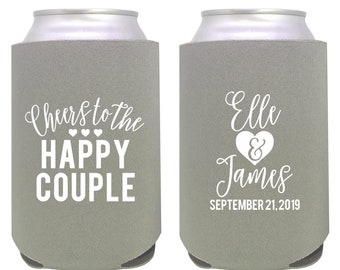 custom can cooler / wedding favor / wedding can cooler / custom can cooler / custom wedding favors / cheers to the happy couple / engagement