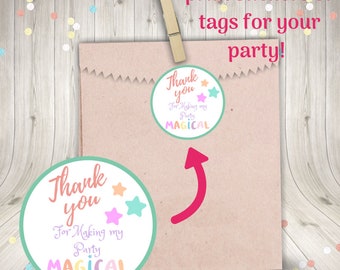 Printable Unicorn Birthday Party Thank you stickers for party favors Instant download