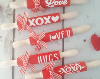 Valentines Day and Love Themed Mini rolling pin for decorative and tiered tray decor, farmhouse decor by the each