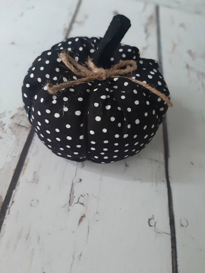 Fall Fabric Pumpkins for Farmhouse Fall Decor or Halloween and Thanksgiving Decor or Centerpiece BLACK W/POLKA DOT