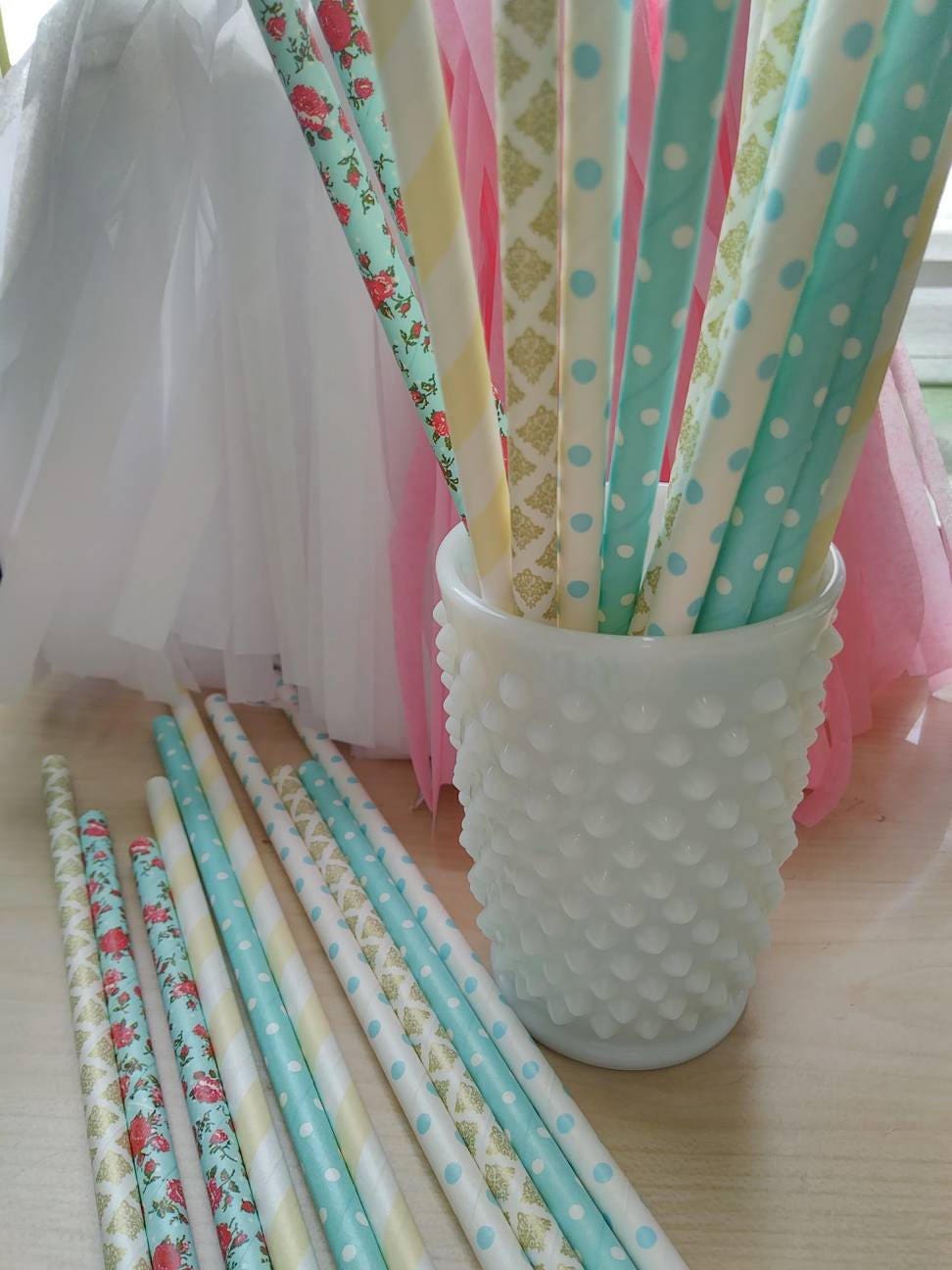 Pastel Paper Straws Collection For Bridal Shower Birthday or Etsy