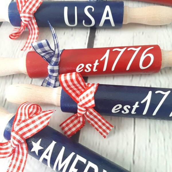 4th of July and Memorial Day Patriotic Theme Tiered Tray Decor Small Rolling Pin for Holiday Farmhouse home decor by the each