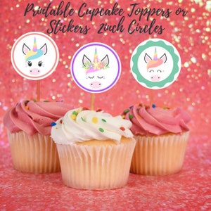 Printable Unicorn Cupcake toppers or stickers for Birthday Party, Instant Download print as much as you need