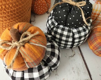 Fabric Pumpkin Stack, tiered pumpkins for Farmhouse Thanksgiving, Halloween Fall Decor, Fall Centerpieces-Medium sized