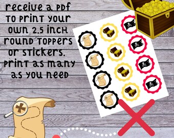 Printable Pirate Themed Cupcake toppers or stickers for Pirate Birthday Party, Instant Download print as much as you need