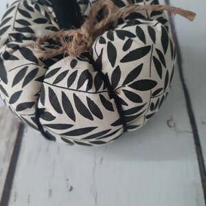 Fall Fabric Pumpkins for Farmhouse Fall Decor or Halloween and Thanksgiving Decor or Centerpiece BLACK/TAN LEAVES