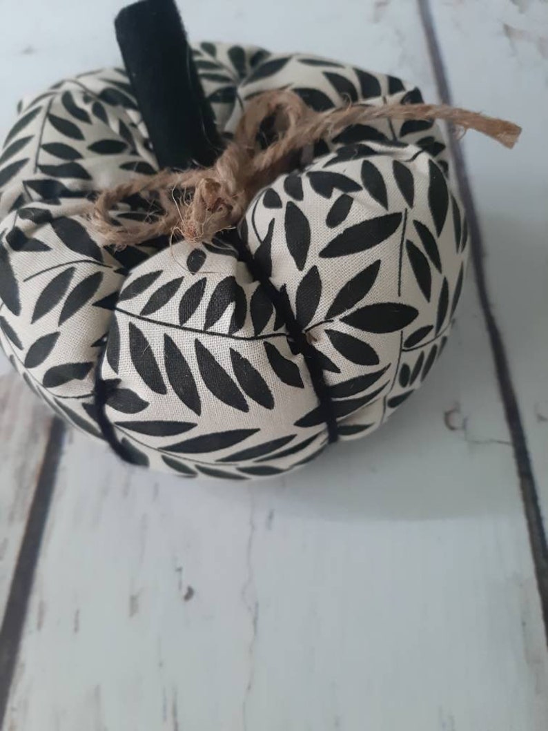 Fall Fabric Pumpkins for Farmhouse Fall Decor or Halloween and Thanksgiving Decor or Centerpiece BLACK/TAN LEAVES