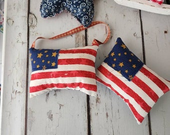 Red, White and Blue Small Fabric Stuffed Flag pillow, small for Patriotic decor, 4th of July, Memorial Day Farmhouse Tiered Tray decor