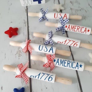 4th of July and Memorial Day Theme Tiered Tray Decor Small Rolling Pin for Holiday Farmhouse home decor by the each