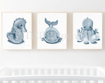 Zeedierenkwekerij, nautische kwekerij kunst, strandkwekerij prenten, nautische baby, kustkwekerij, Oceaan kwekerij Muur Decor, Kwekerij