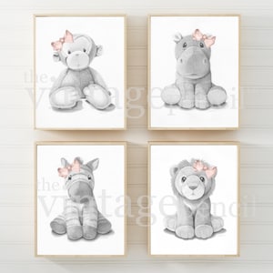 Pink Nursery Wall Art, Girl Nursery Print Set, Pink Nursery Art, Safari Nursery, Safari Animal, Zoo Animal, Zoo Nursery, Baby Animal Prints