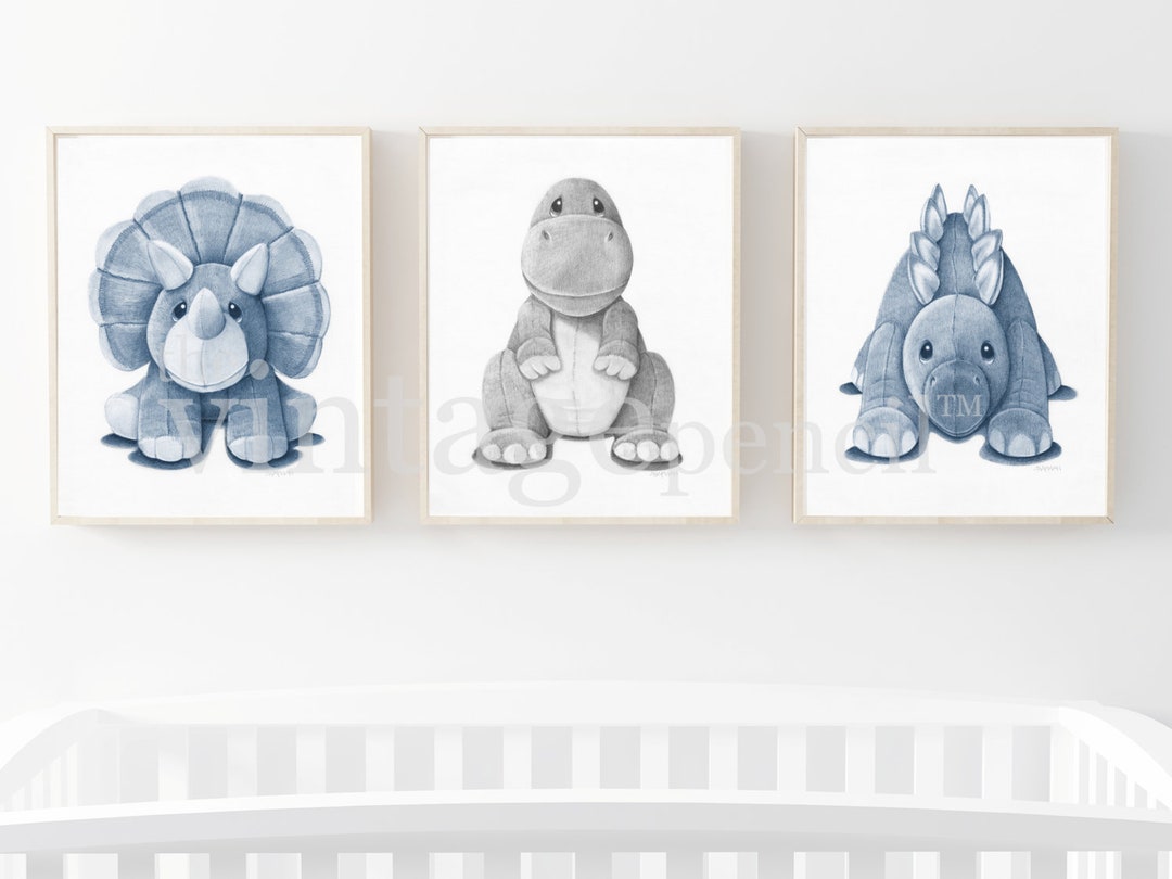 Baby Dinosaurs, Boys Wall Art Set, Set of Three, Boy Nursery Art ...