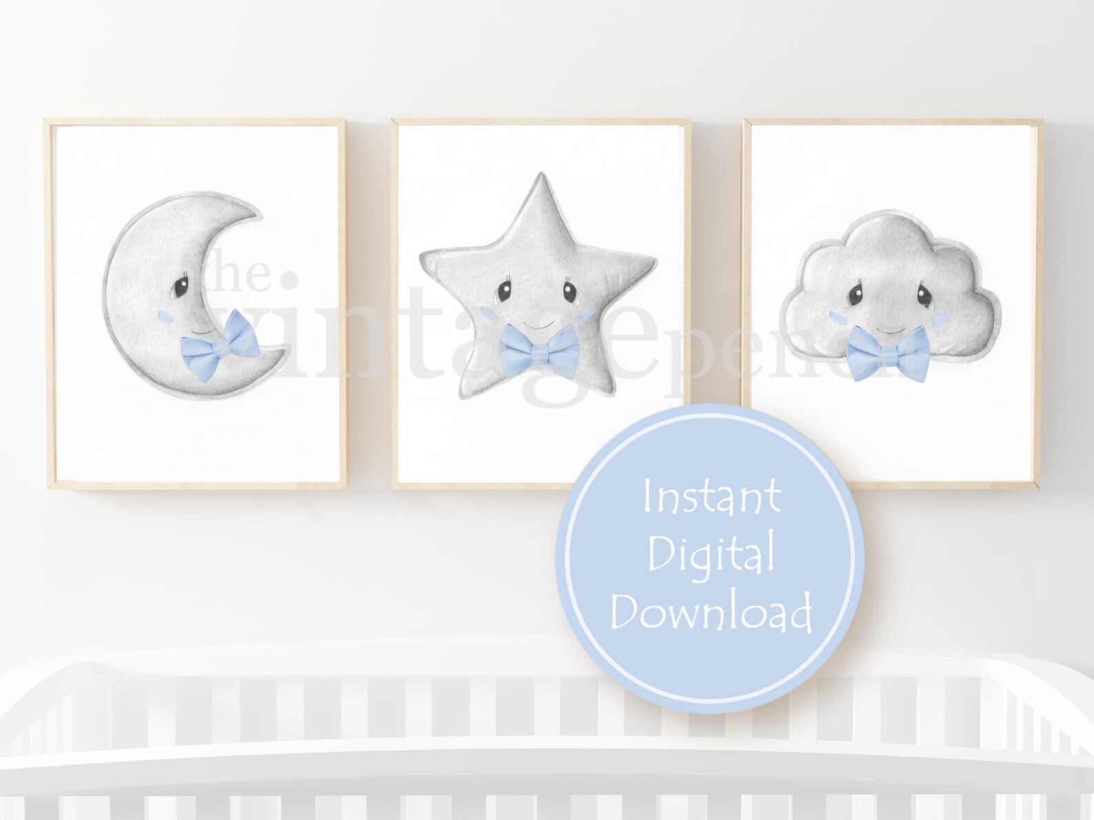 Moon and Stars Nursery Wall Decor Boys Wall Art Moon and Etsy