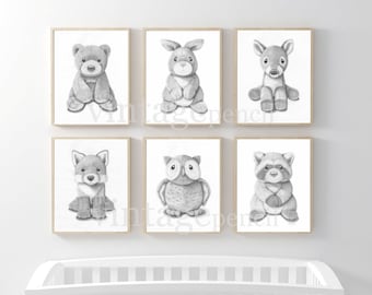 Vivero animal print, vivero de bosques, animales forestales, estampados de animales para bebés, estampados de animales de bosque, impresiones de animales para vivero, decoración de vivero
