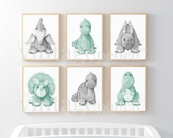 Green and Gray Dinosaur Print, Boys Wall Art, Dinosaur Decor, Boy Nursery Set, Boys Room, Dinosaur Art Print, Dinosaur Drawings. Dinosaur, ,