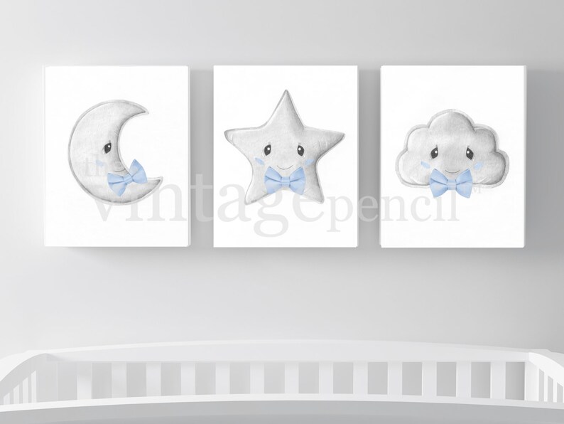 Moon and Stars Nursery Wall Decor Boys Wall Art Moon and Etsy