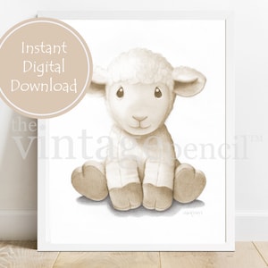Lamb Print, Farmhouse Nursery Prints, Farm Animal, Barnyard Nursery, Nursery Animal Print, Baby Lamb, Nursery Decor, Printable Lamb,Baby Art