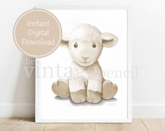 Lamb Print, Farmhouse Nursery Prints, Farm Animal, Barnyard Nursery, Nursery Animal Print, Baby Lamb, Nursery Decor, Printable Lamb,Baby Art