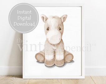 Farmhouse Nursery, Nursery Wall Art, Baby Farm Animal, Horse Drawing, Nursery Printable, Baby Horse Print, Nursery Decor, Printable Horse