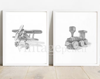 Flugzeug, Zug, Kinderzimmer Kunst Junge, Baby Junge Kinderzimmer Dekor, Kinderzimmer Wandkunst Junge, Kinderzimmer Junge, Junge Kinderzimmer Kunst