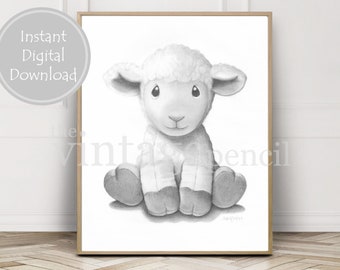 Lamb Print, Nursery Decor, Farm Animal Print, Farmhouse Nursery, Farm Animal, Baby Lamb, Lamb Art, Printable Lamb, Lamb Nursery