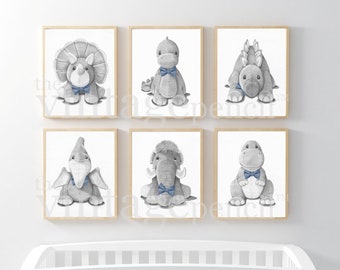 Dinosaurs with Bow Ties, Dinosaur Prints, Boys Art, Dinosaur Decor, Boy Nursery Set, Boys Room, Dinosaur Art Print, Dinosaur Drawing, Dinos