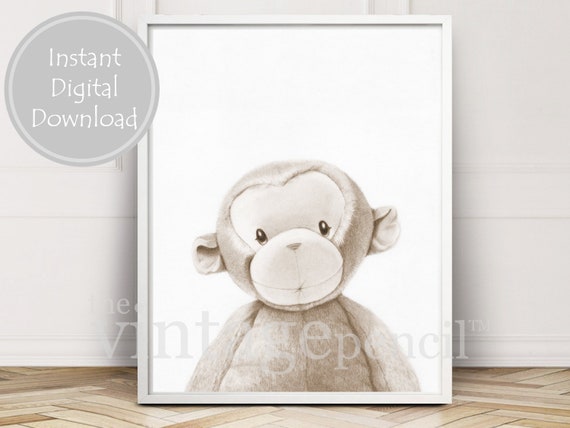 Monkey Printable Baby Monkey Monkey Art Print Monkey Etsy