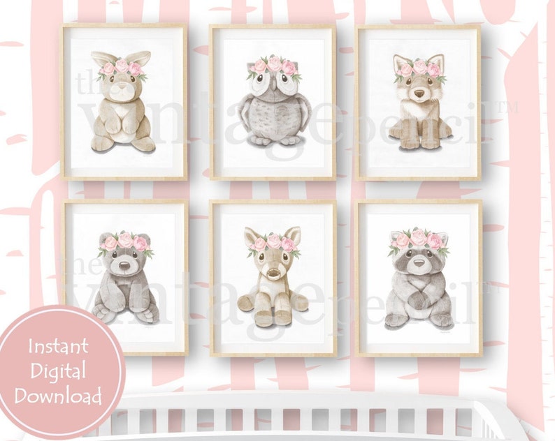 woodland-nursery-animal-print-wall-decor-girls-room-wall-art-etsy