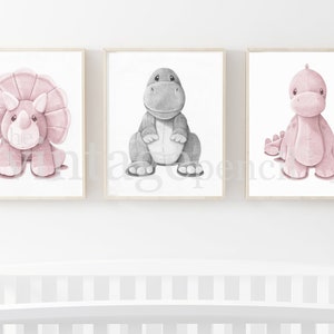 Prehistoric Animals, Girls Wall Art Set, Set of Three, Girl Nursery Art, Dinosaur Prints, Printable Dinosaur, Digital Dinosaurs, Girls Art