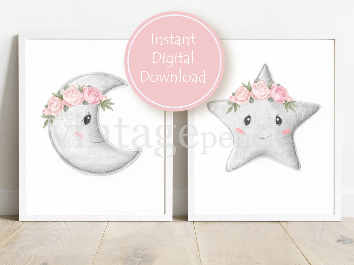 Moon and Stars Nursery Girls Room Decor Moon and Star Etsy