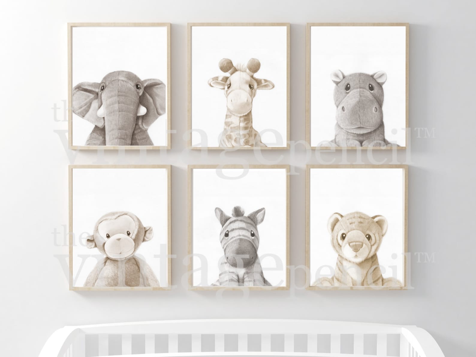Safari Animal Nursery Wall Art Decor, Childrens Prints, Set of 6 Baby ...