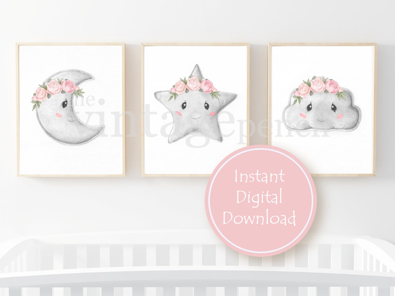 Moon and Stars Nursery Girls Room Decor Moon and Star Etsy