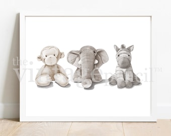 Childrens Neutral Monochrome Room Decor, Kids Art Print, Nursery Animal Printable, Kids Room Decor, Nursery Wall Art, Baby Animals, Digital