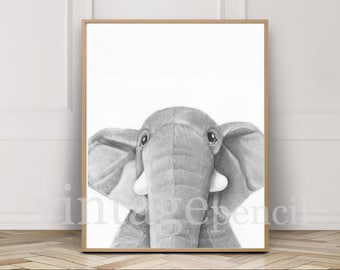Elephant Nursery Decor, Nursery Animal Print, Elephant Print, Baby Elephant, Black and White Nursery, Elephant Decor, Elephant Wall Art,Gray